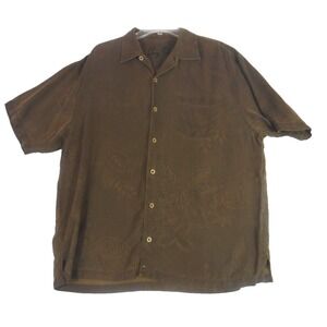 Tommy Bahama‎ Men's 100% Silk Hawaiian Shirt XL Brown Floral Button Up